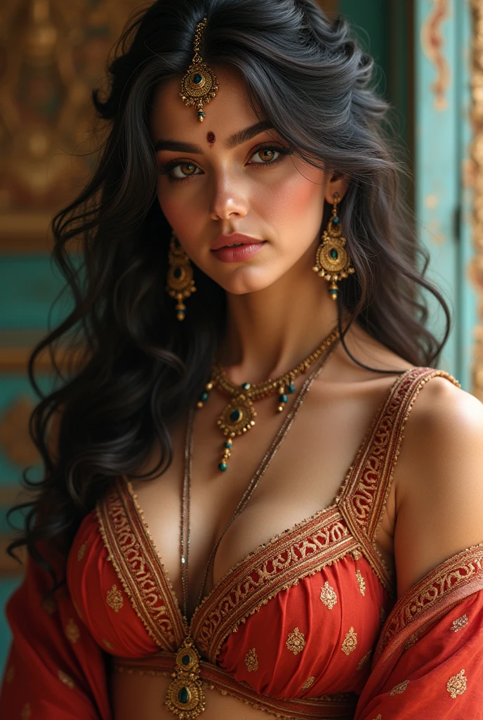 Creat a woman with big boobs and indian dresses