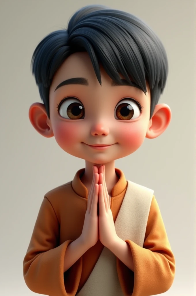 Nepali boy having light black hair The side-parted comb-over and eyes and light skin who looks realistic as possible and human pose Namaste