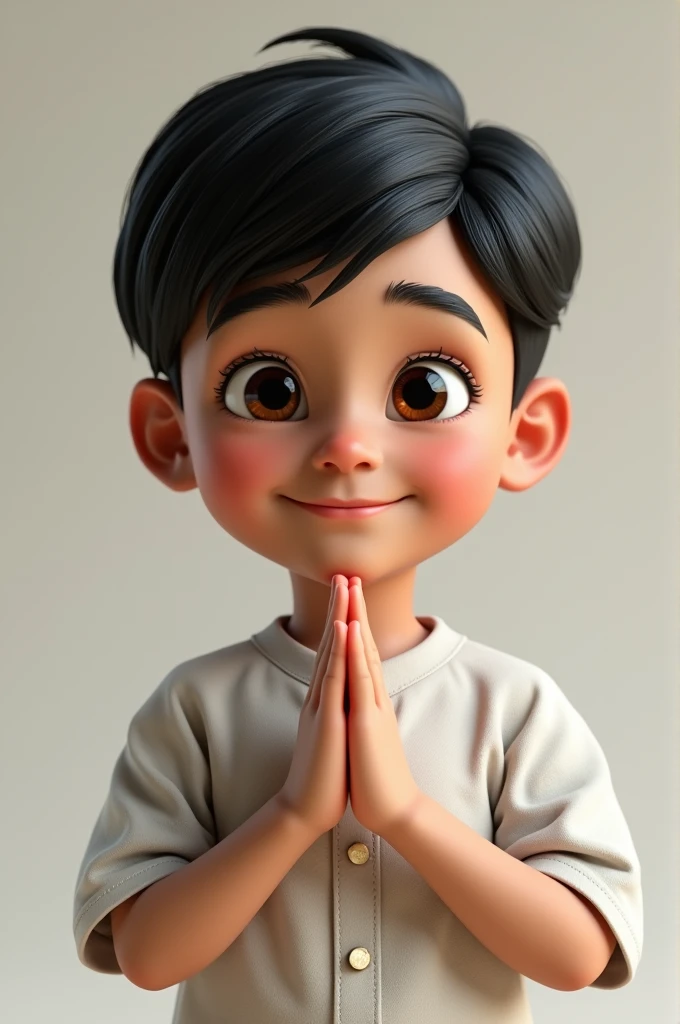 Nepali boy having light black hair The side-parted comb-over and eyes and light skin who looks realistic as possible and human pose Namaste