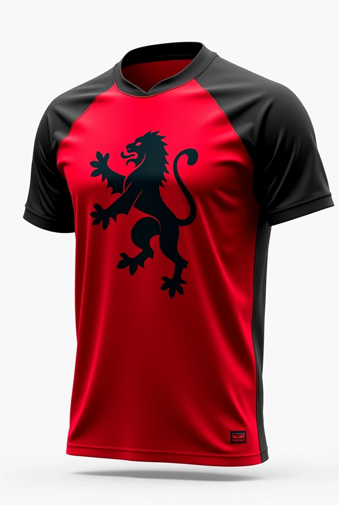 red and black gym shirt where the symbol is a lion