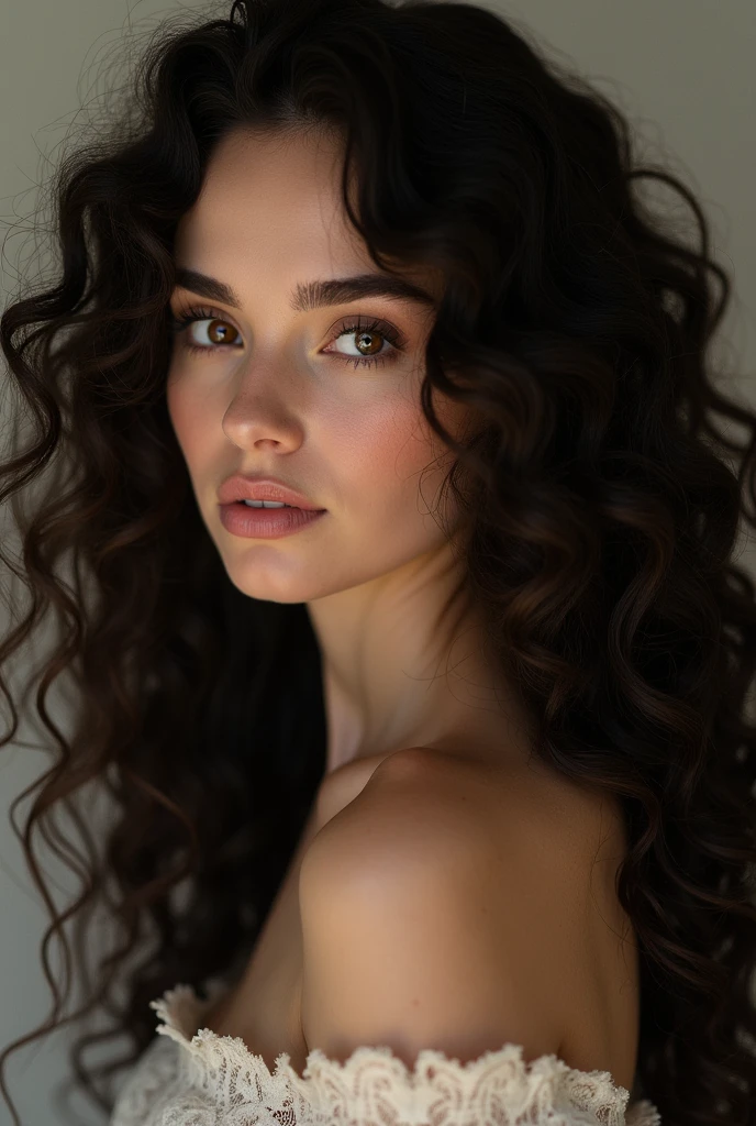Brunette woman with curly hair
