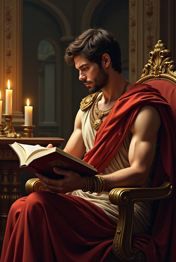 Alexander the Great as an adult reading a book