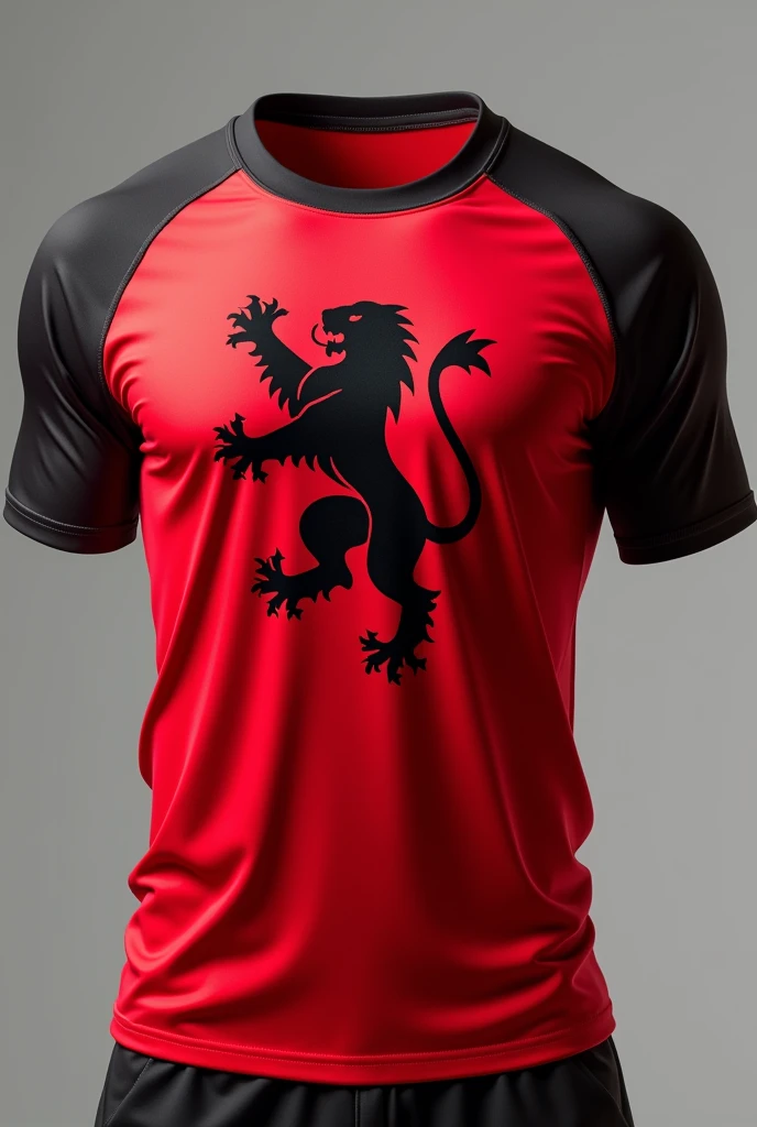 red and black gym shirt where the symbol is a lion
