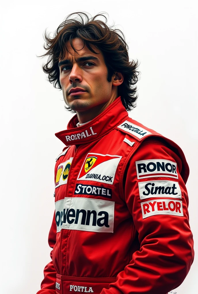 Ayrton Senna wall art, portrait picture, decorative style, amazing photography, glorious pose, white background, hyperealistic, painting effect