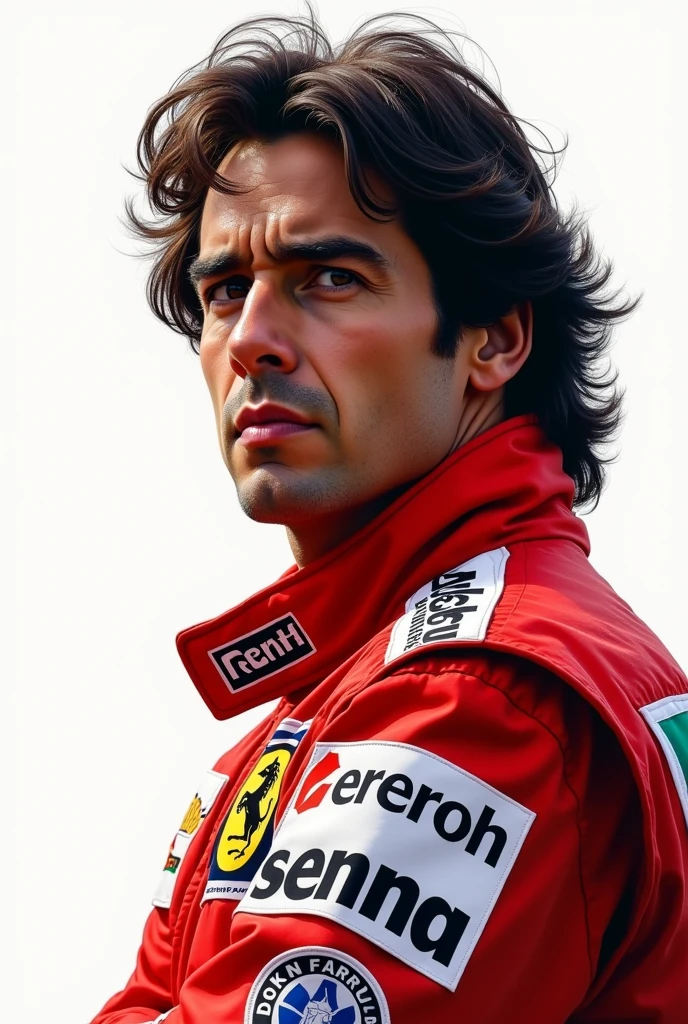 Ayrton Senna wall art, portrait picture, decorative style, amazing photography, glorious pose, white background, hyperealistic, painting effect