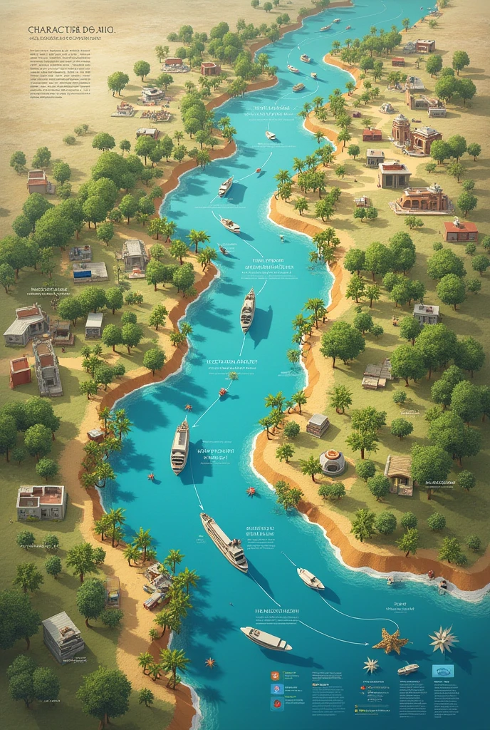I need a talking map of the Manzanares River , Located in Santa Marta, Colombia, where its mouth can be seen on the coast , I need the past to be represented in one part, present and future and identify the actors that cause environmental damage in construction , like restaurants, hotels and more, nature