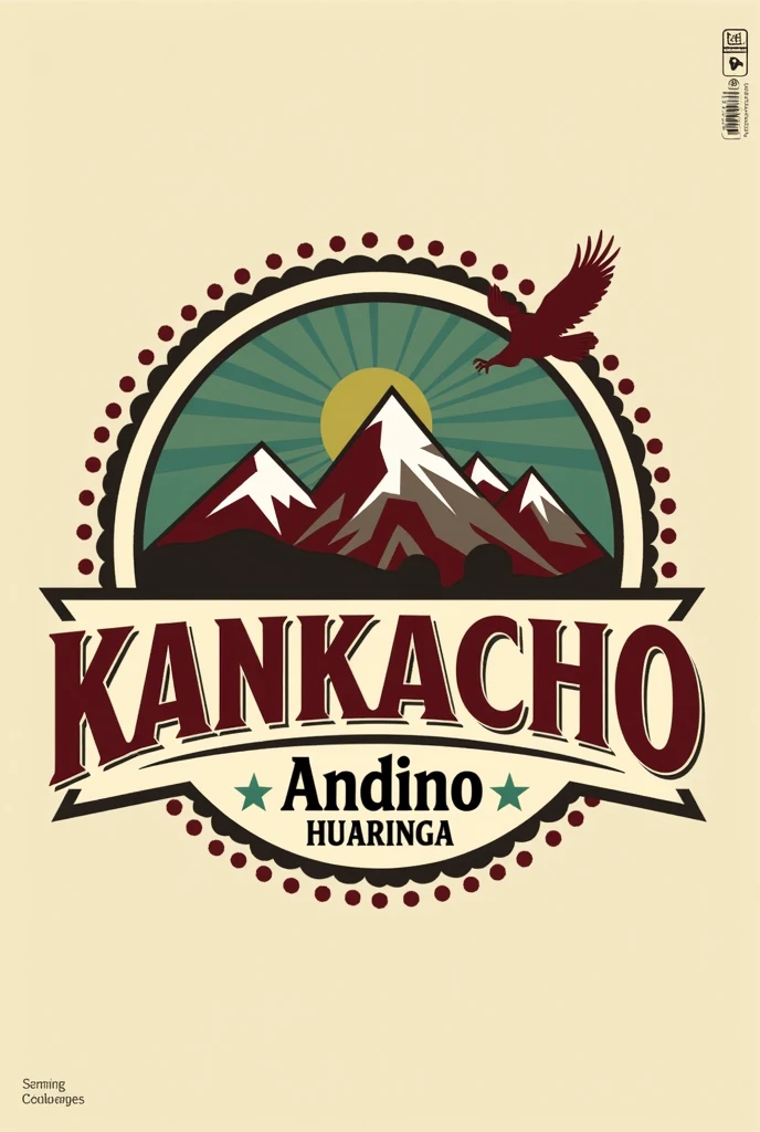"Design a logo for 'Kankacho Andino Huaringa,' a traditional Peruvian food brand that specializes in authentic kankacho from the Andean region. The logo should combine elements of Andean culture with a modern touch. Include symbols like mountains or condors, and use earthy colors such as deep reds, browns, and greens. The font should be bold and rustic to reflect the heritage of the dish. Incorporate traditional Peruvian patterns subtly into the design to emphasize authenticity."