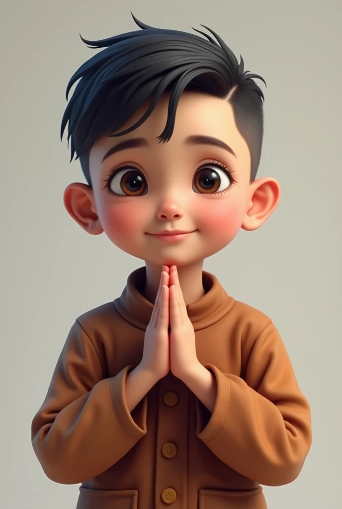 Nepali boy having  light black  hair The side-parted comb-over and eyes and light skin  who looks realistic as possible and human  posing Namaste
Creat it like screech 