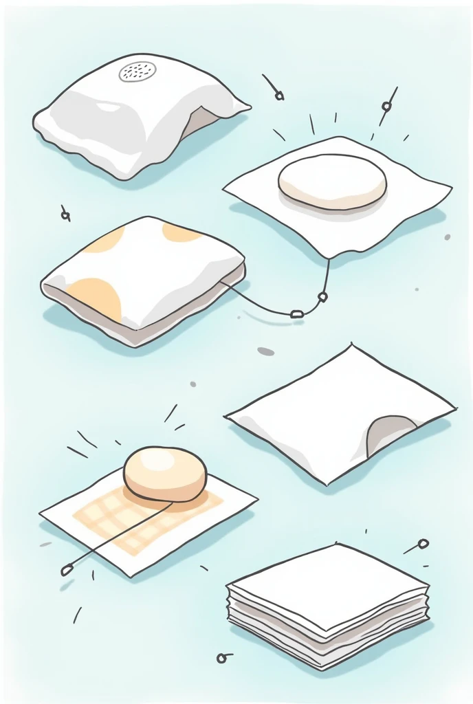 I am looking for an illustration of sterile and micropore gauze and elastic gauze Drawing style: Modern and vector, with smooth, clean lines, and vibrant colors. Cartoonish but realistic. Color: Using a palette of bright and contrasting colors that are pleasant and eye-catching. FORMAT: Illustrations arranged in a book or manual style. This illustration is intended for a guidance and training manual, so it must be clear, accessible and visually appealing."
