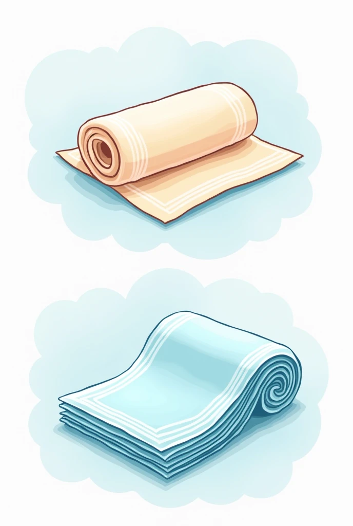 I am looking for an illustration of sterile and micropore gauze and elastic gauze Drawing style: Modern and vector, with smooth, clean lines, and vibrant colors. Cartoonish but realistic. Color: Using a palette of bright and contrasting colors that are pleasant and eye-catching. FORMAT: Illustrations arranged in a book or manual style. This illustration is intended for a guidance and training manual, so it must be clear, accessible and visually appealing."