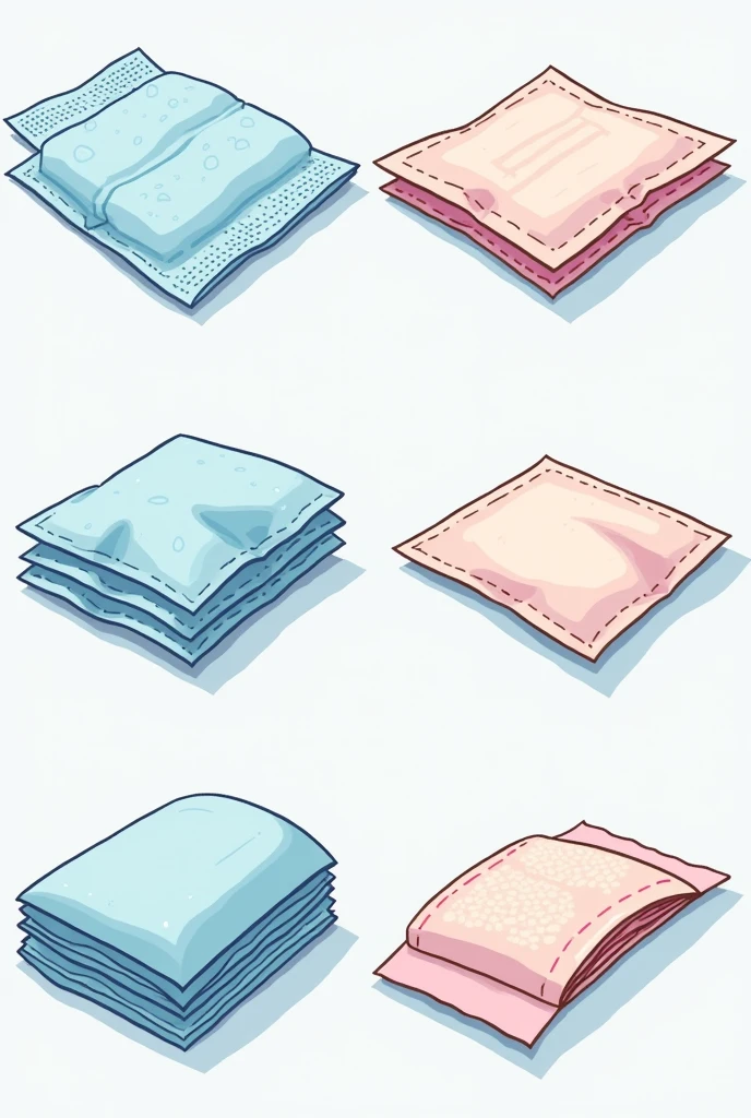 I am looking for an illustration of sterile and micropore gauze and elastic gauze Drawing style: Modern and vector, with smooth, clean lines, and vibrant colors. Cartoonish but realistic. Color: Using a palette of bright and contrasting colors that are pleasant and eye-catching. FORMAT: Illustrations arranged in a book or manual style. This illustration is intended for a guidance and training manual, so it must be clear, accessible and visually appealing."

