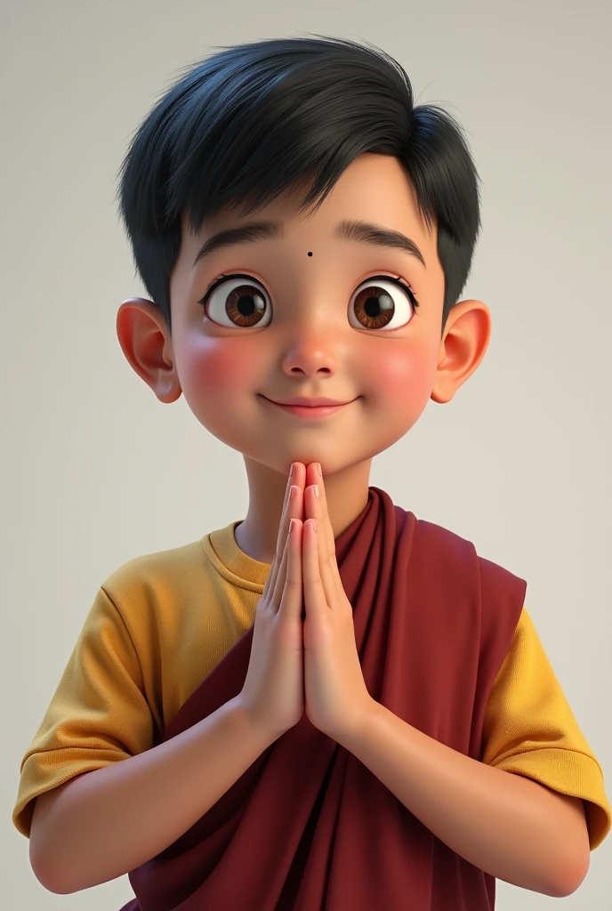 Nepali boy having light black hair The side-parted comb-over and eyes and light skin who looks realistic as possible and human posing Namaste
Creat it like screech