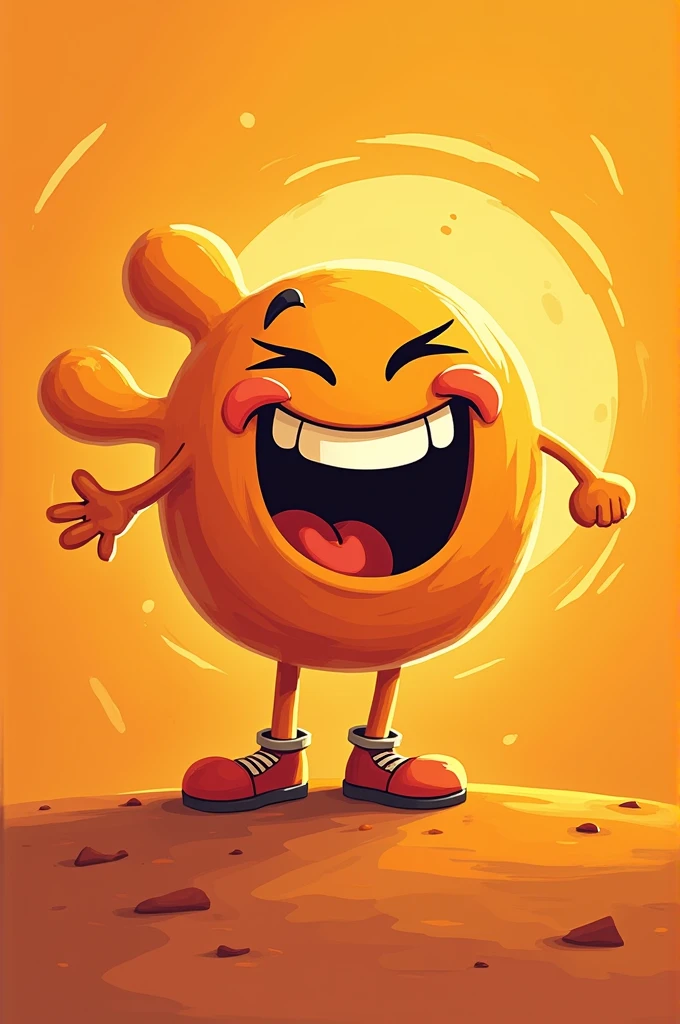 A simplified character depicting a laugh with shades of orange and bronze. The figure is dynamic and seems to vibrate with positive energy and joy..