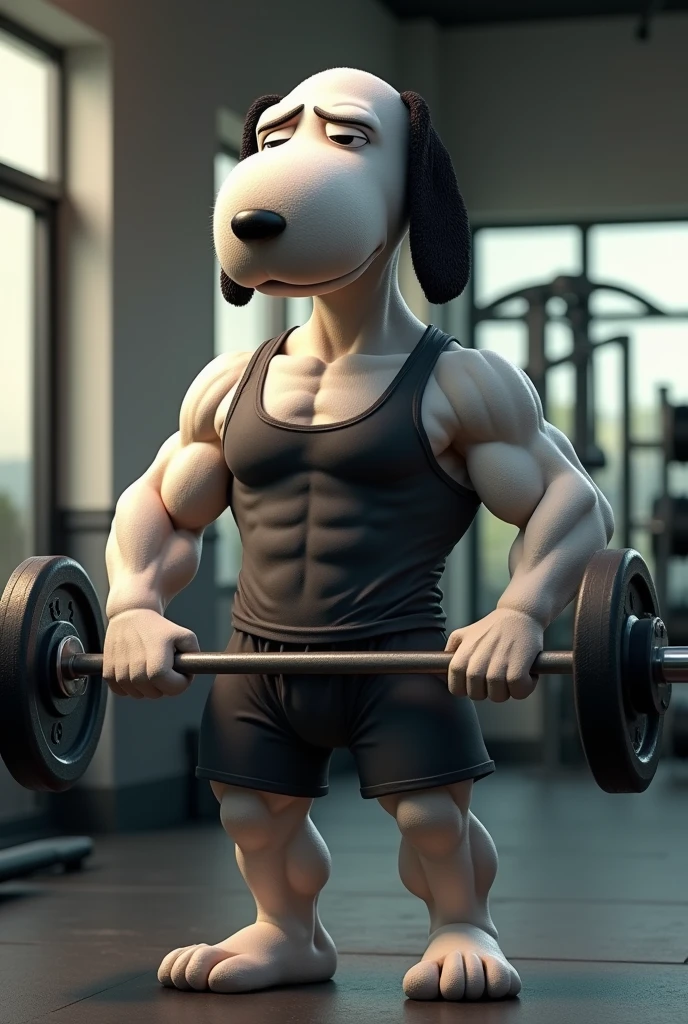 Muscular Snoopy in the gym doing chest
