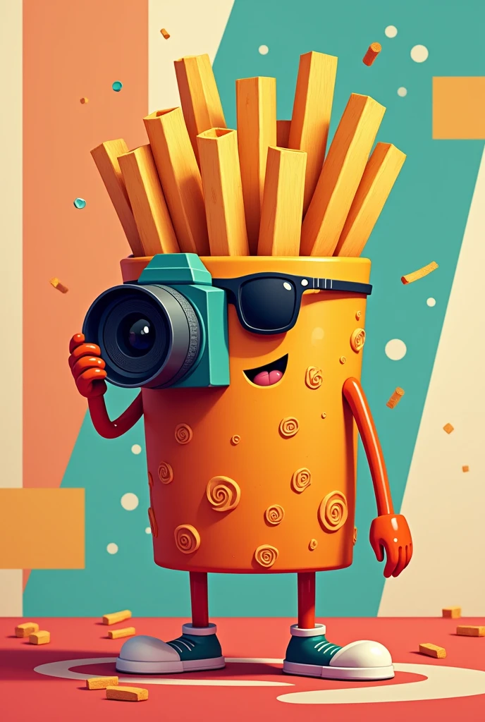 an animated French fry disguised as a vectorized paparazzi