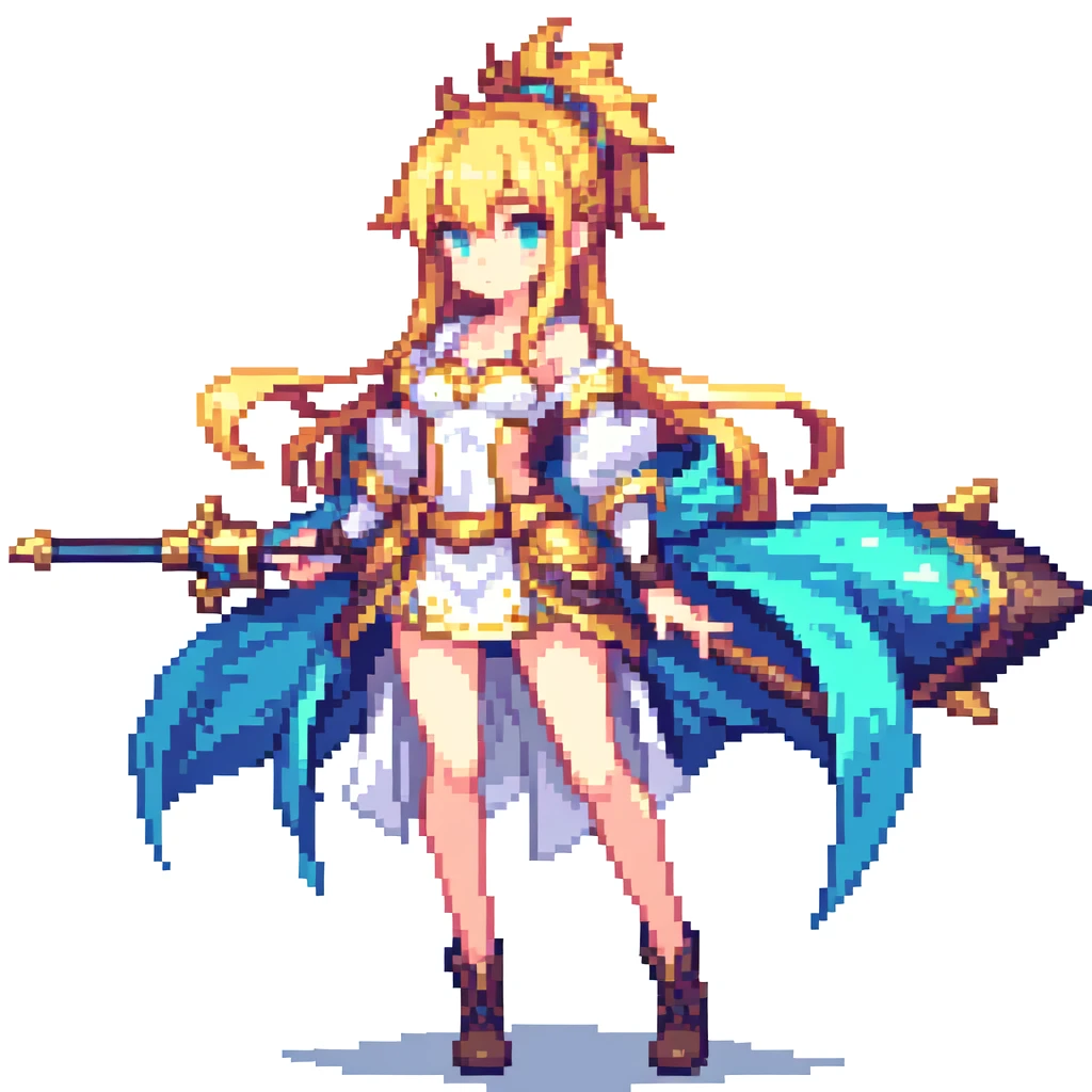 masterpiece , best quality , pixel art , 1 girl , fantasy clothes , full body , white background