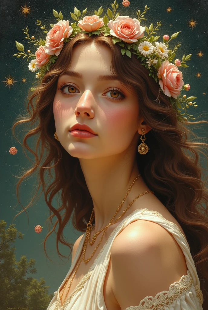 goddess of youth, brown-haired and brown-eyed , mythology artwork