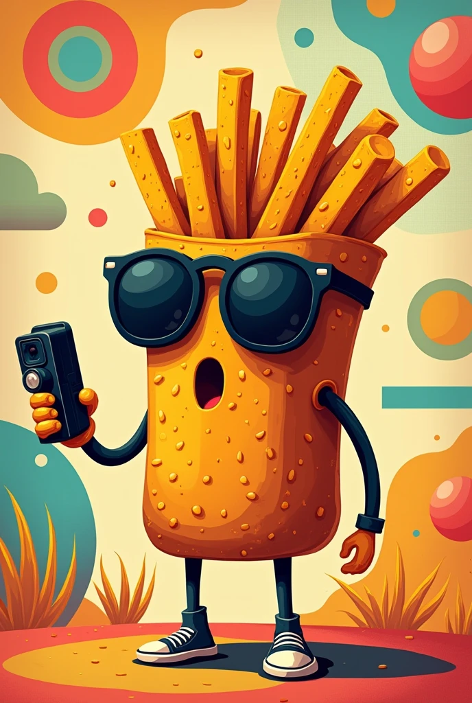 an animated French fry disguised as a vectorized paparazzi