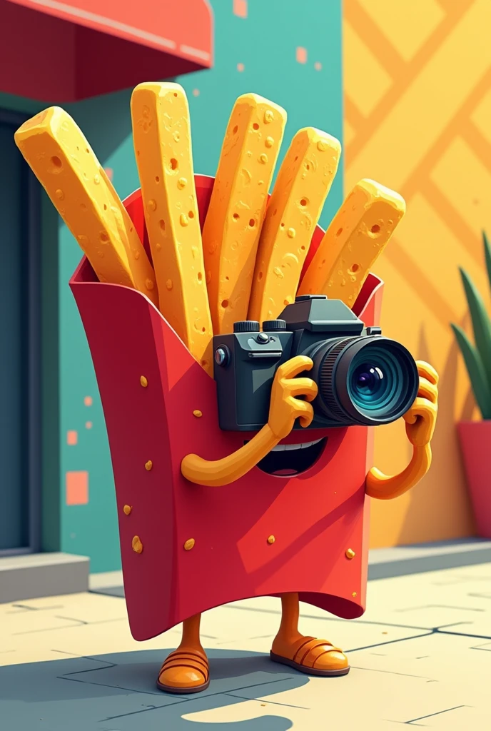an animated French fry disguised as a vectorized paparazzi