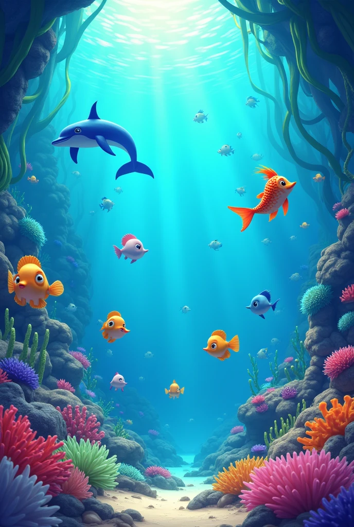 Underwater adventure Ocean Animals Explore the Vibrant World of Ocean Animals 4k, cartoon, stylized