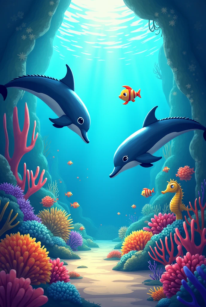Underwater adventure Ocean Animals Explore the Vibrant World of Ocean Animals 4k, cartoon, stylized