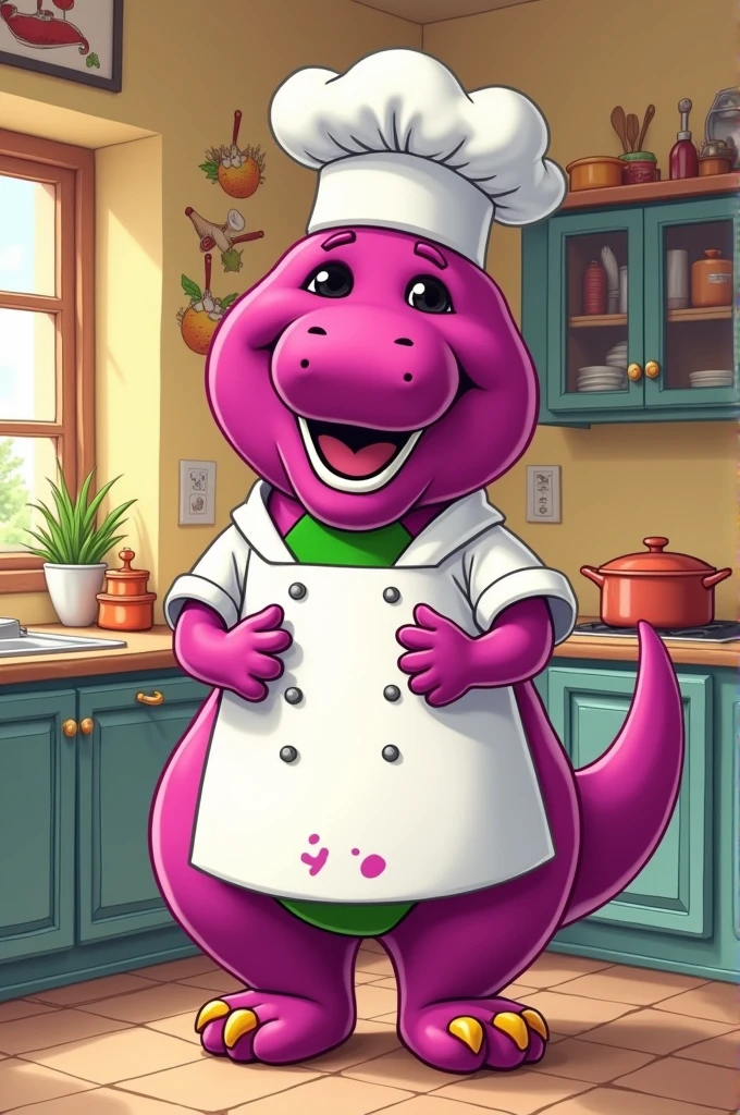 Barney dressed as a chef cartoon