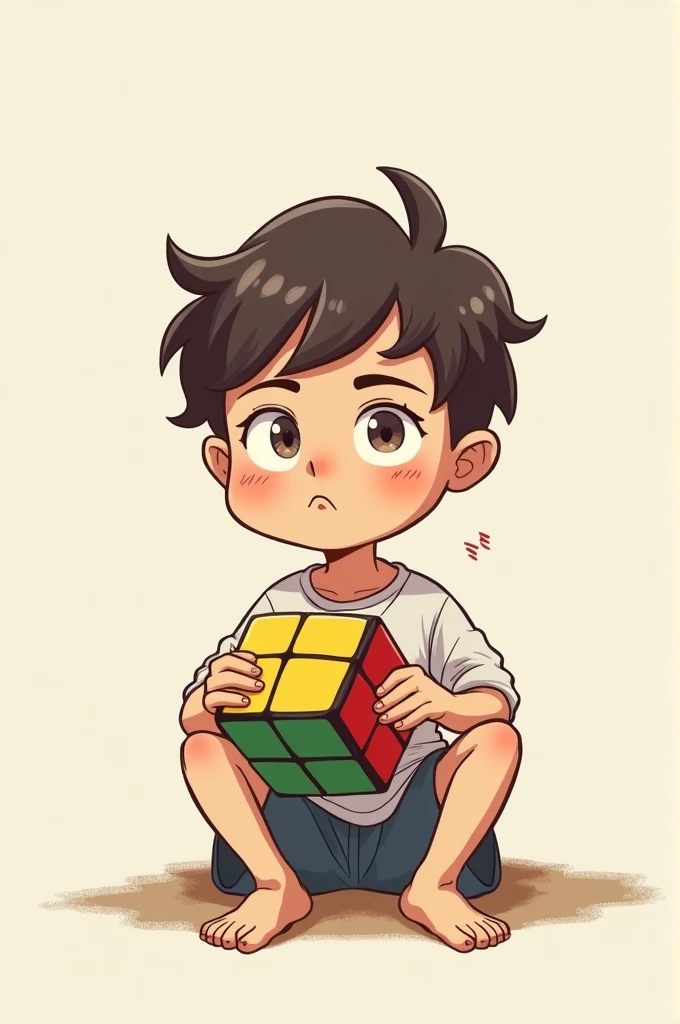 A drawing of a noob holding a Rubik's cube
