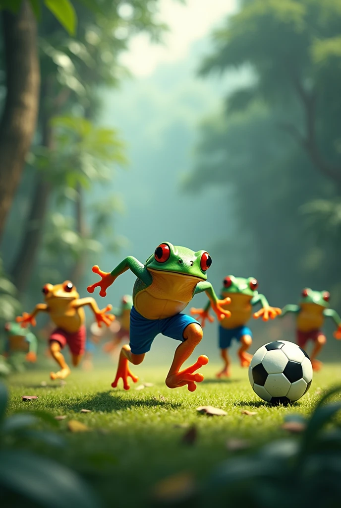 Tree frogs playing futsal