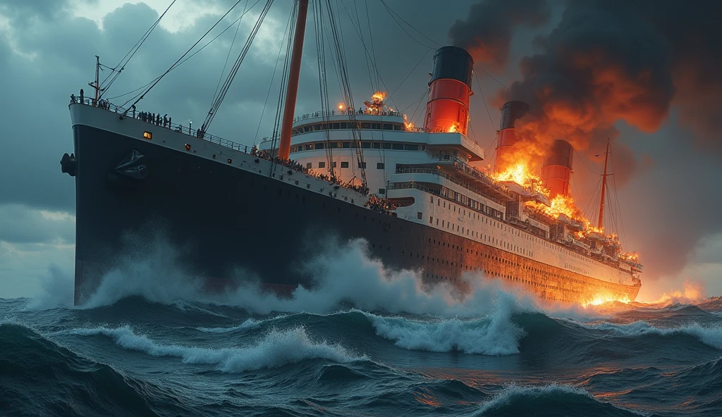 sinking of a large ship catching fire in some parts