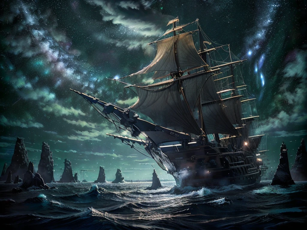 1080P,{{{{Highest quality}}}},{{{masterpiece}}},{{{best quality}}},{{ultra-detailed}},{illustration},{{an extremely delicate and beautiful}},high quality,hyper quality,very_high_resolution,large_filesize,full color,ultra-detailed,disheveled hair,8k,bestquality,{{starry sky}},{night},{{{{sea of pale clouds}}}},sea of clouds,sailing ship,