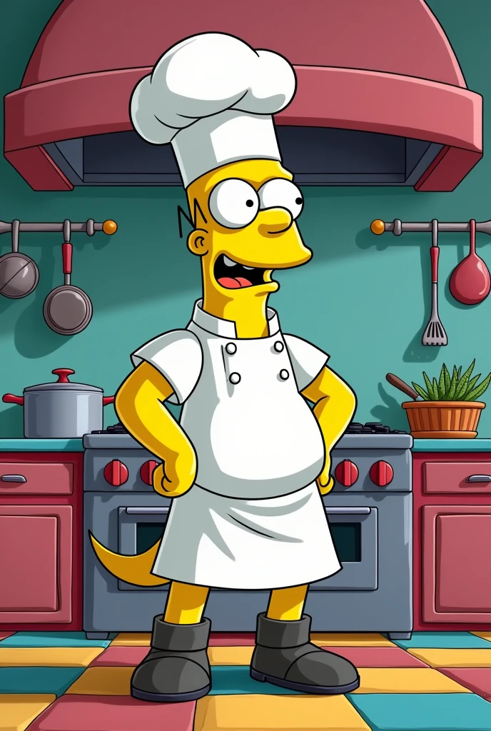 Barney from the Simpsons dressed as a cartoon chef