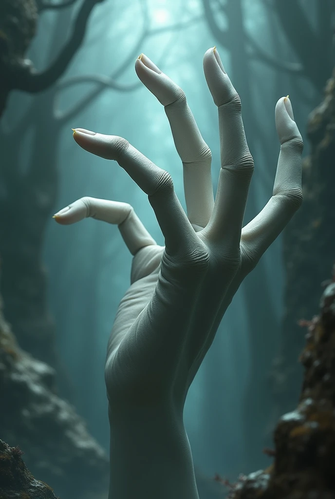 A hand with 6 fingers and no nails