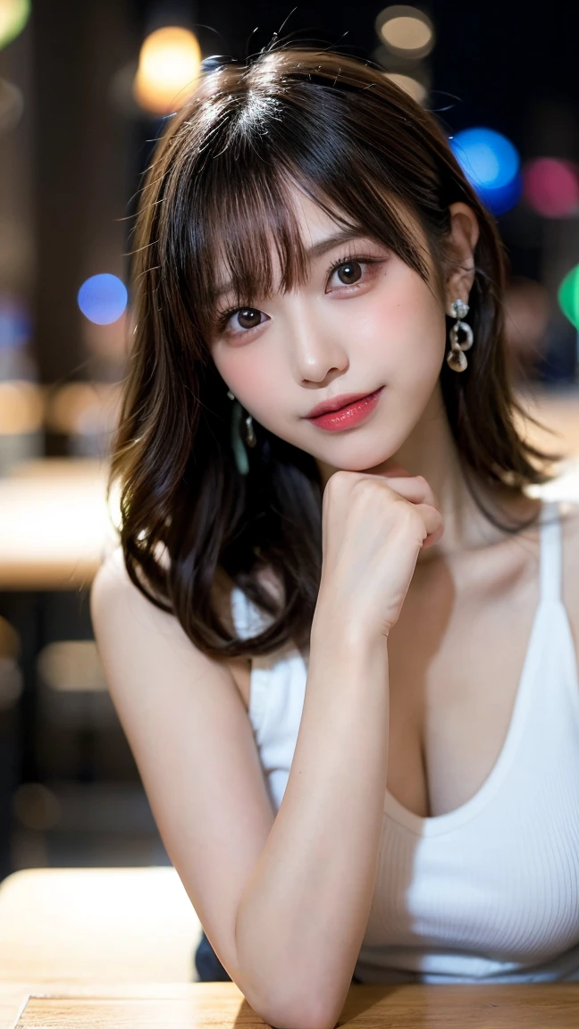 Tabletop, Highest quality, shape, Very detailed, finely, High resolution, 8k wallpaper, 完璧なダイナミックな構shape, finelyて美しい目, one piece,Medium Hair,Natural color lip, smile,2、cute、Looking into the camera、F Cup、Blonde、Blurred night New York background,Earrings,(Pinkal),Model pose,
preparing