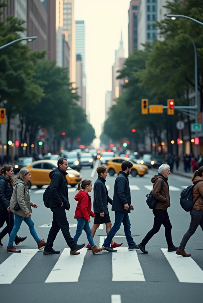 a long video of people crossing the pedestrian crossing