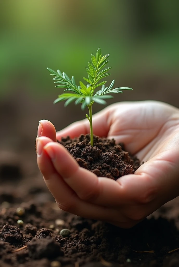 hand holding a pine seedling