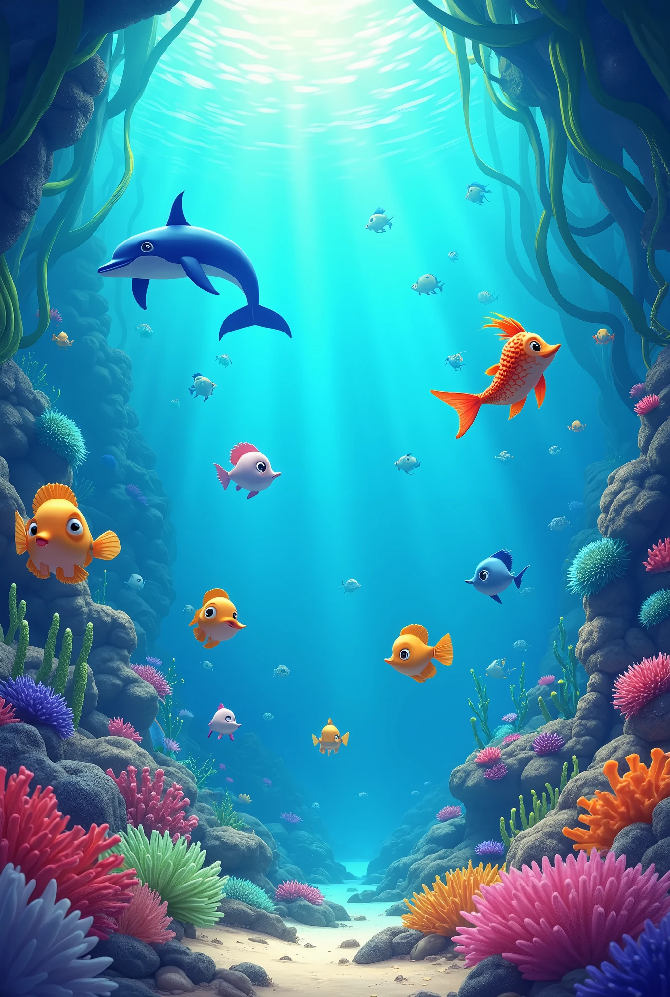 Underwater adventure Ocean Animals Explore the Vibrant World of Ocean Animals 4k, cartoon, stylized