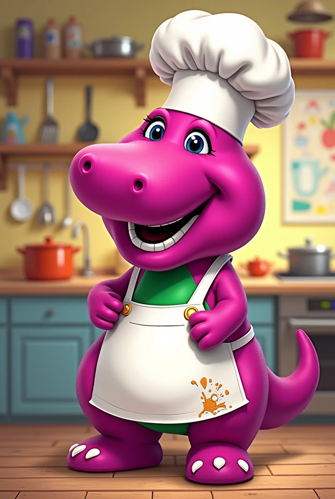 Barney dressed as a chef cartoon 

