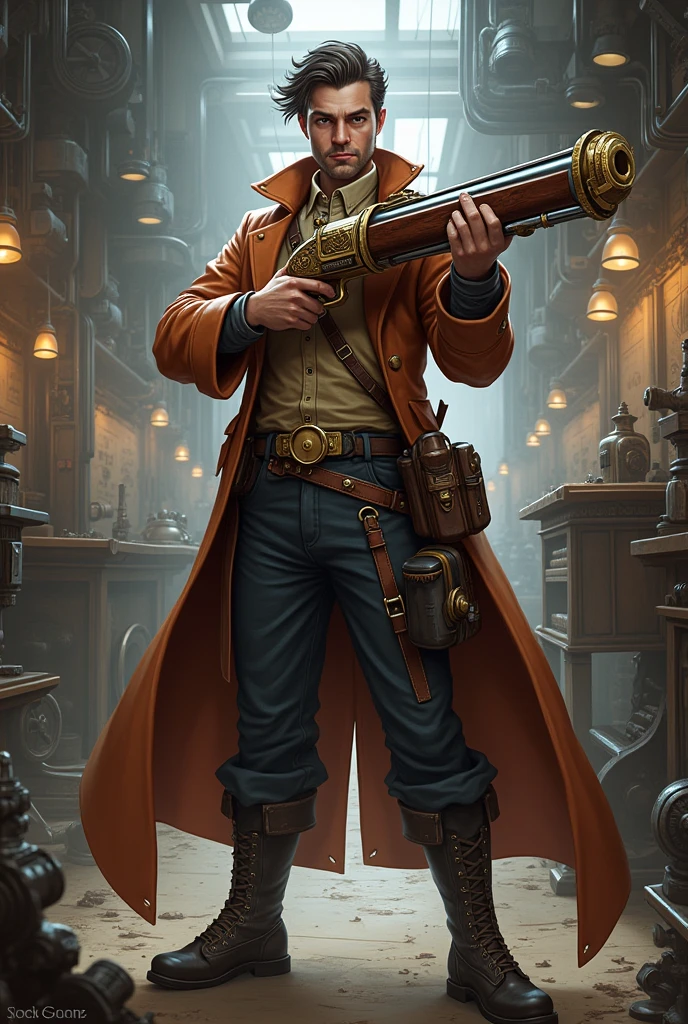 A Tormenta character of the Inventor class, whose weapon is a musket