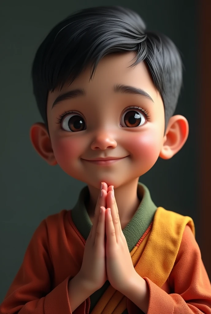 Nepali boy having light black hair The side-parted comb-over and eyes and light skin who looks realistic as possible and human posing namaste
