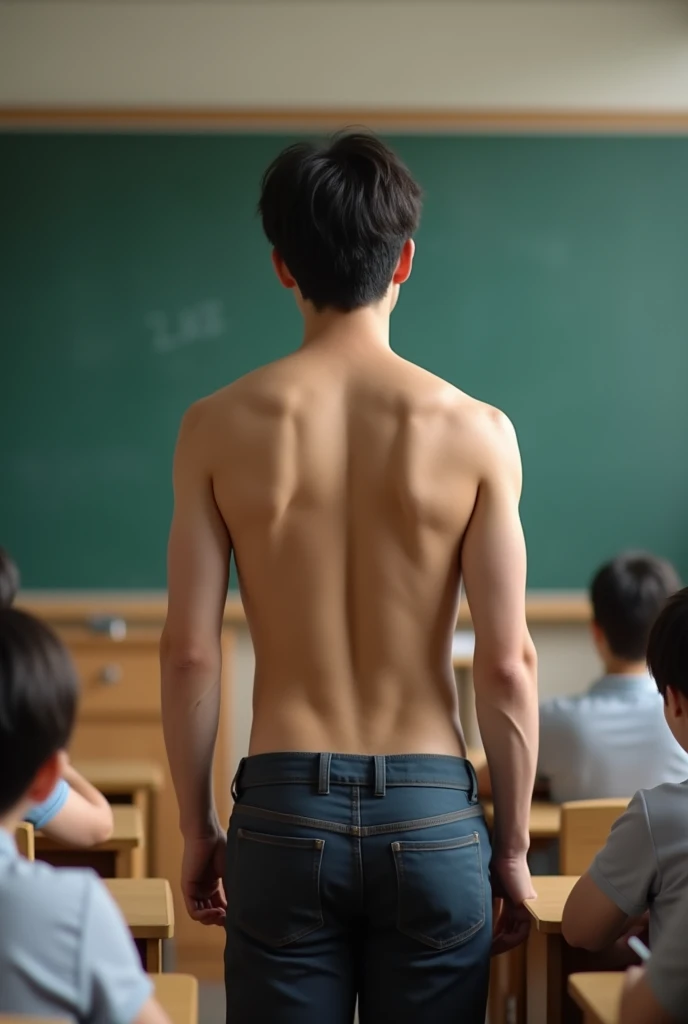 1boy、Photo Quality、Cute handsome man、Mash Hair、Japanese male, 、Completely naked、Full nudity、erection、Huge penis、Highest quality、Realistic、beautiful、In front of the podium in the classroom、A figure standing in front of many students looking towards the camera