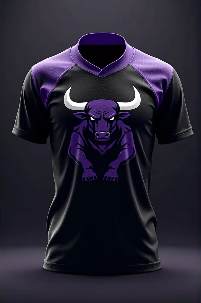 make a black interclass shirt with purple details, the team mascot is a fighting bull