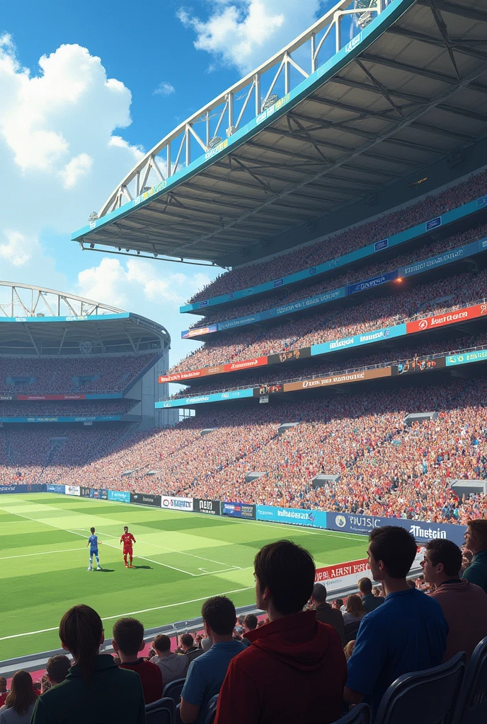 a grandstand with fans in the background, main focus on the grandstand from afar