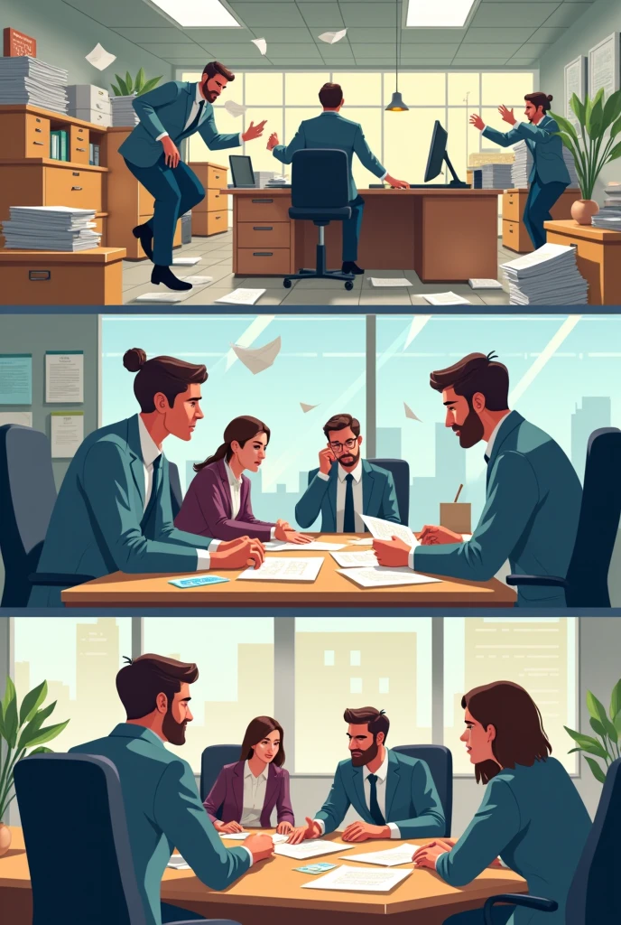 Viñeta 1:

scene: Messy office with employees searching for documents in drawers and piles of papers. Some employees are frustrated, others reviewing piles of documents.
Text: "I can&#39;t find that contract! Does anyone know where it is??"
Viñeta 2:

scene: A manager at his desk, thoughtful. On the table, a document that says: "Implementación del Correspondence and Archive Manual".
Text: "With so many new resources, We need to organize our correspondence and files."
Viñeta 3:

scene: The manager gathers the team, showing a document titled "Correspondence and Archive Manual".
Text: "Hereinafter, We will follow this manual. We will establish clear processes for receiving, classify and archive each document."
Viñeta 4:

scene: Employees sorting documents, Labeling folders and using a document tracking system.
Text: "Now everything is under control! No more lost documents."
Microcaso 2: Problems in the Review and Dispatch of Documents Vignette 1:

scene: An employee on his first day at the filing office. He has several documents on his desk., some with obvious errors.
Text: "Oh, These documents have errors... What I do?"
Viñeta 2:

scene: The employee carefully reviews each document, identifying problems such as illegible signatures and spelling errors.
Text: "This document needs to be corrected before being sent.."
Viñeta 3:

scene: The employee takes the documents with errors to the boss for correction..
Text: "I have reviewed these documents and they need corrections.. We can&#39;t send them like this.."
Viñeta 4:

scene: Documents corrected and revised, ready to be shipped. The employee smiles, satisfied with his work.
Text: "They are now ready to be shipped.. Job well done."
Microcaso 3: Loss of Borrowed Documents Vignette 1:

scene: Lucia Perez Ossa at her desk, with a list of borrowed documents. She is worried because she does not remember who she lent them to..
Text: "¿