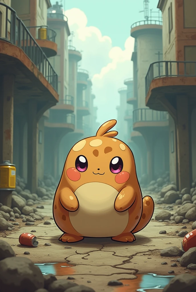 A cute character pokemon type that representates the ground contamination