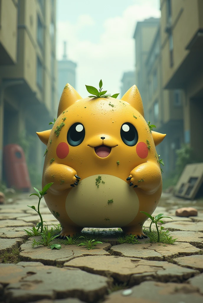 A cute character evolved pokemon type that representates the ground contamination