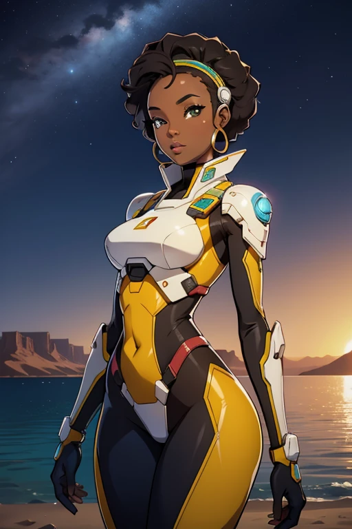african women, sexy feminine, sci-fi, In front of a lake in the desert