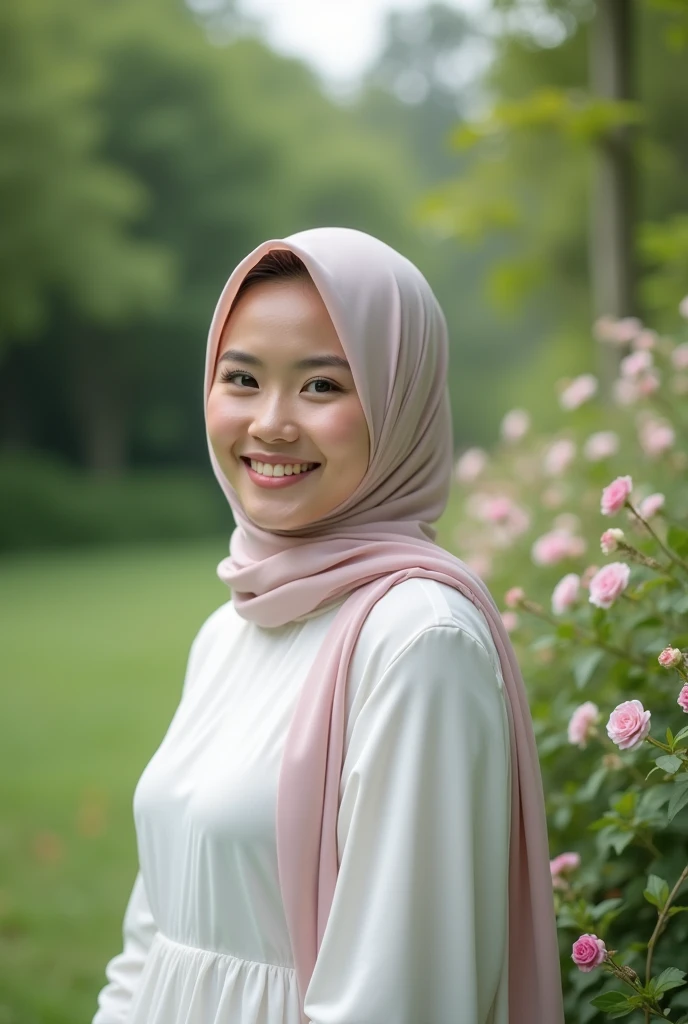 Hijabic beautiful Girl at garden in White dress
this photo smiling 