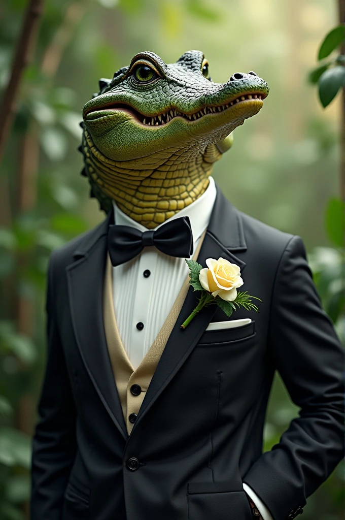 Gay crocodile in a wedding suit