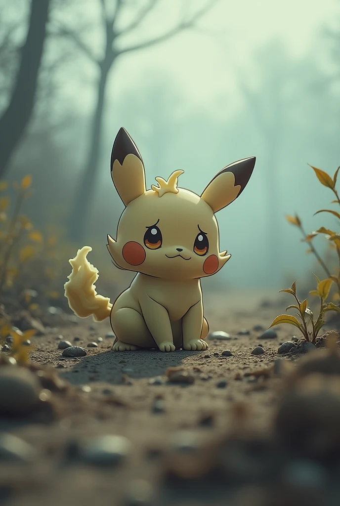 A cute sad character evolved pokemon type that representates the ground contamination