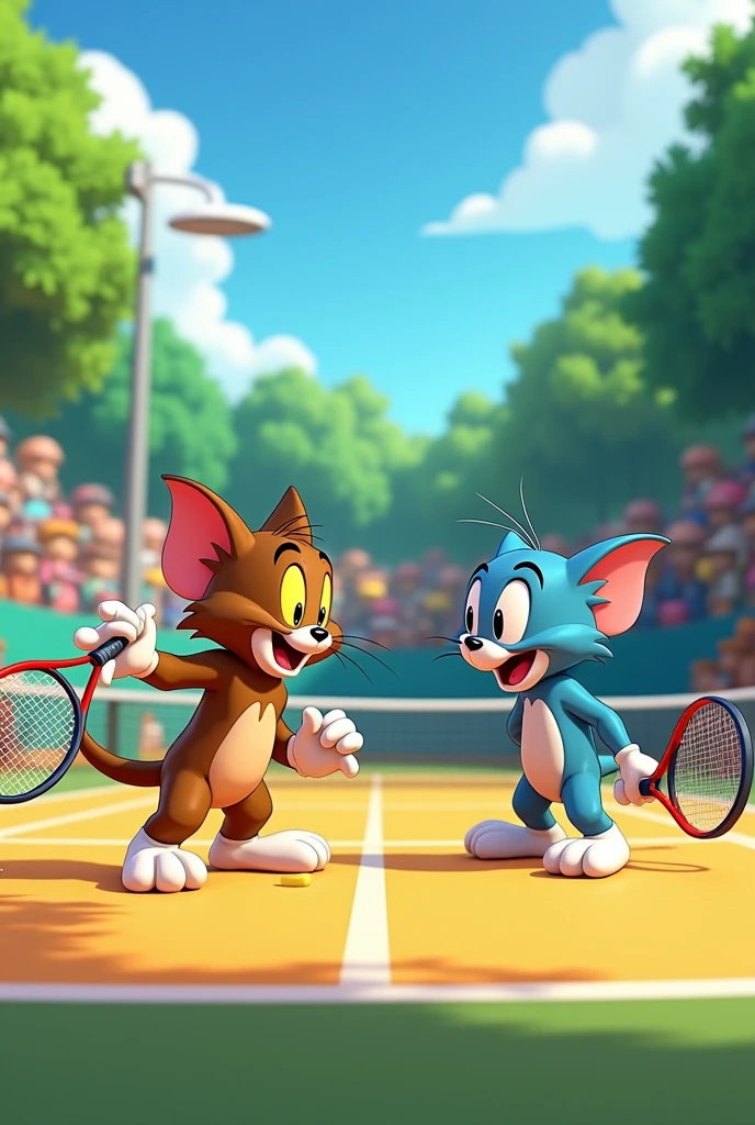 Tom(from Tom and Jerry) and Oggy (from Oggy and the cockroaches)Playing Tennis